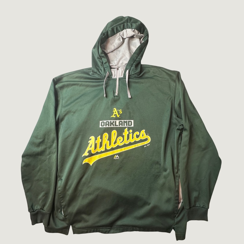Oakland Athletics Hoodie Mens 2XL Green MLB Baseball Majestic Quarter-Zip